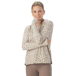 Glyder Lounge Long Sleeve Tee Size Small Crewneck Side Slit Oatmilk Leopard Cozy